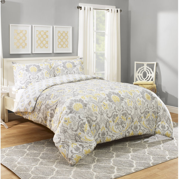 Alcott Hill® Ruyle Gray/Golden Yellow Standard Cotton 143 TC Reversible Traditional 3 Piece